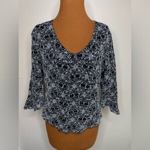 Giorgio Fiorlini Sparkle Black Blouse Bell Sleeves Stretch Size XL